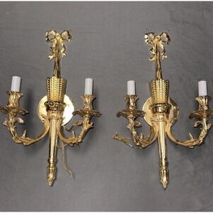 STUNNING PAIR OF SCONCES LOUIS XVI STYLE - BRASS - ANTIQUE, Made In Italy
